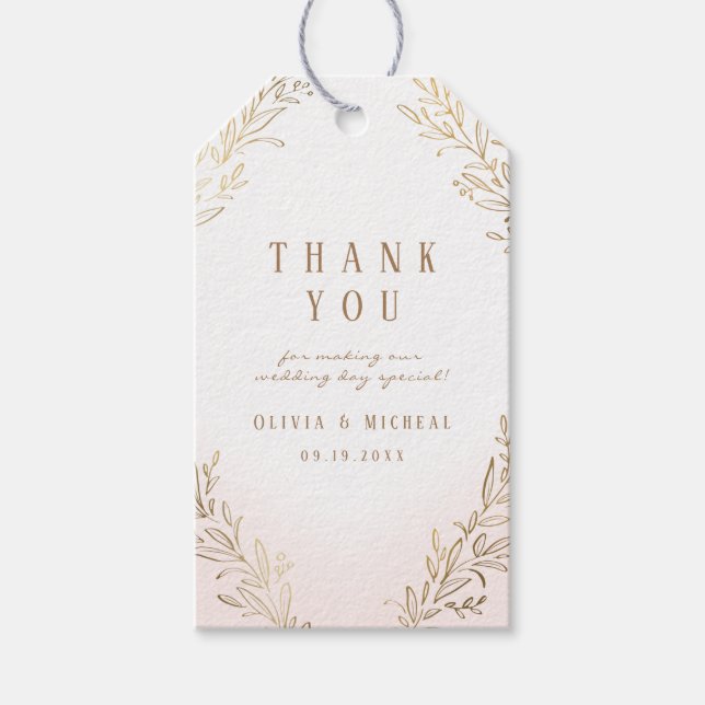 Étiquettes-cadeau botanique blush et doré or élégant mariage (Devant)