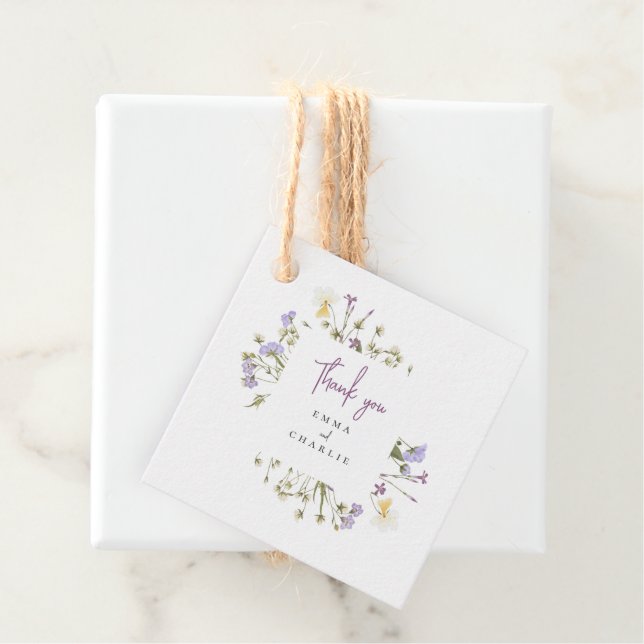 Étiquettes Cadeau Botanique Boho Fleur sauvage lilas Script mariage (En situation)