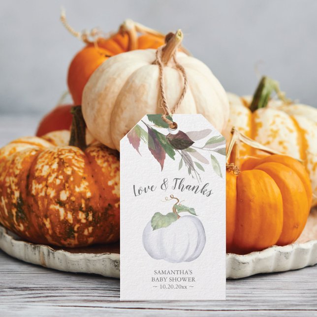 Étiquettes-cadeau Botanique Chute Aquarelle à thème Citrouille blanc (Pumpkin favor tags fall and autumn parties and events)