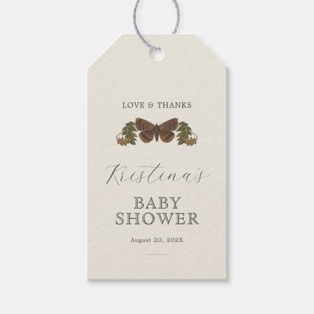 Étiquettes-cadeau Botanique de bois Baby shower neutre (Devant)