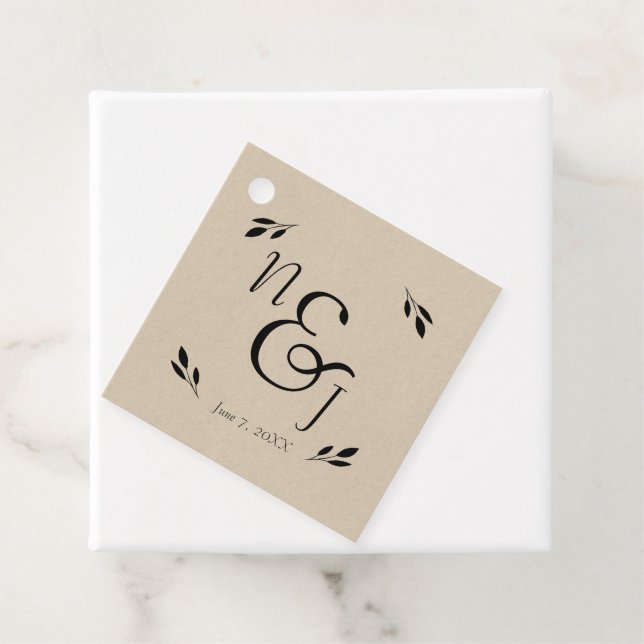 Étiquettes Cadeau Botanique de la feuille noire Rustique moderne Mar (En situation)