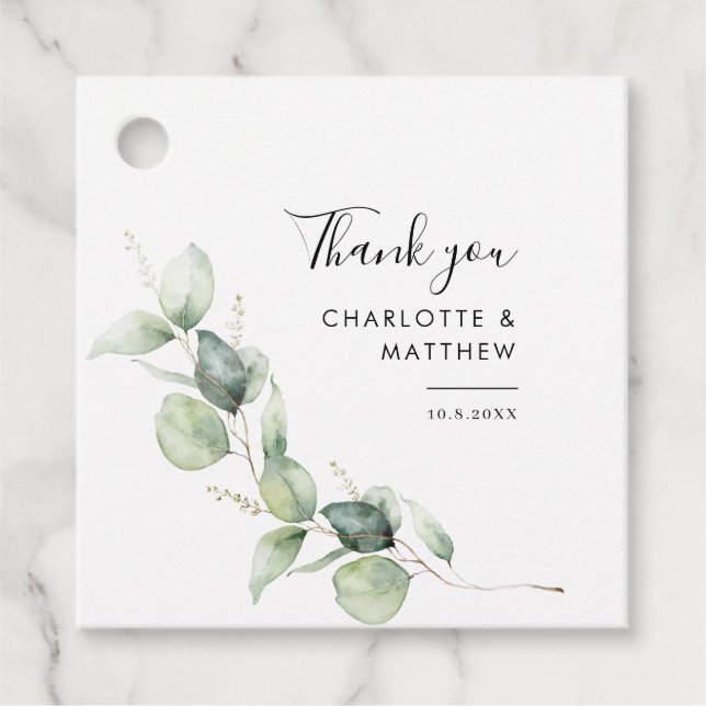 Étiquettes Cadeau Botanique Eucalyptus Verdure Mariage minimal (Devant)