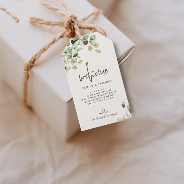Étiquettes-cadeau Botanique Eucalyptus Verdure Mariage Or Bienvenue (Créateur téléchargé)