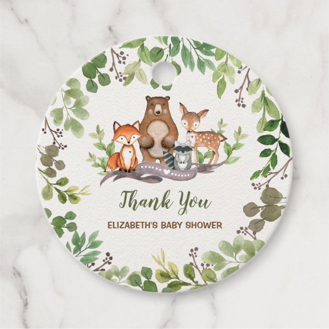 Étiquettes Cadeau Botanique Forêt Botanique Animaux Douche d'anniver (Devant)