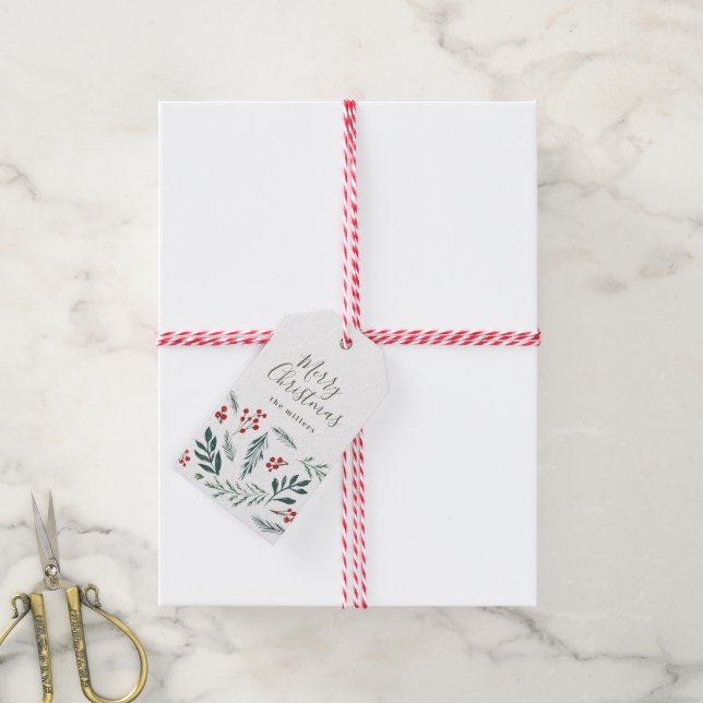 Étiquettes-cadeau Botaniques d'hiver Elégant Noël de Noël de Noël de (Avec de la ficelle)