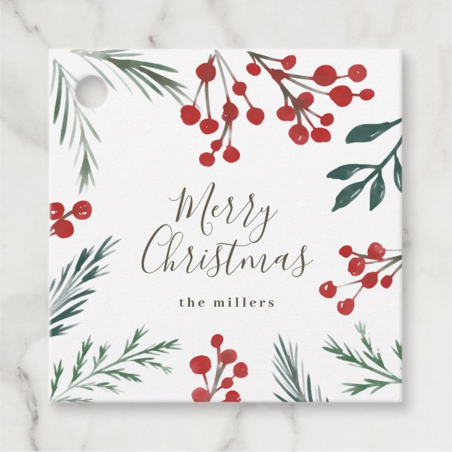Étiquettes Cadeau Botaniques d'hiver Elégant Noël de Noël de Noël de (Devant)