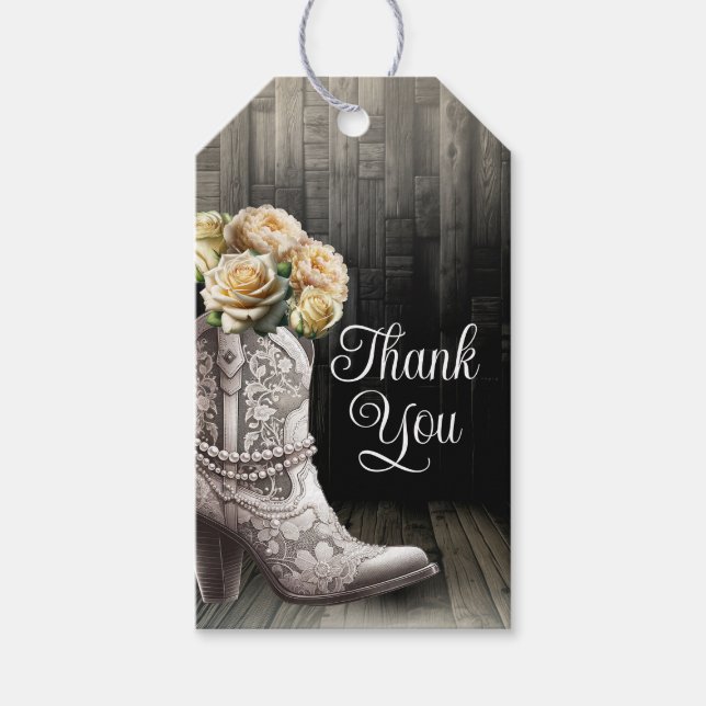 Étiquettes-cadeau Bottes en dentelle de fille et fleurs blanches Bri (Devant)