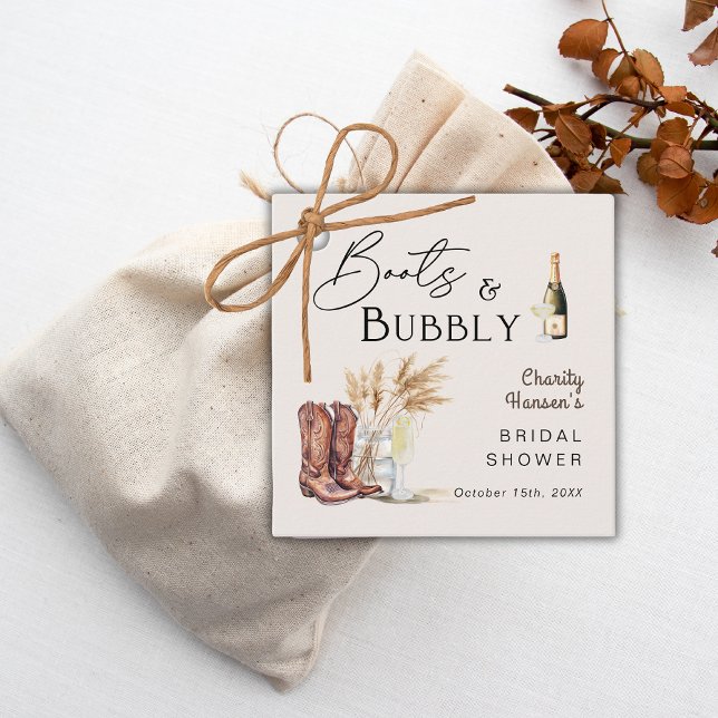 Étiquettes Cadeau Bottes Et Bubbly Boho Pampas Fête des mariées Gras (Créateur téléchargé)