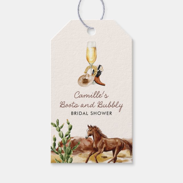 Étiquettes-cadeau Bottes occidentales et Fête des mariées de bulles (Devant)