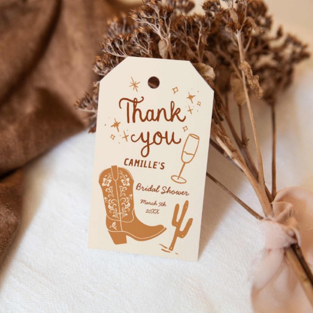 Étiquettes-cadeau Bottes rustiques et Merci à main trempé (Rustic Boots and Bubbly Western Thank you tag)