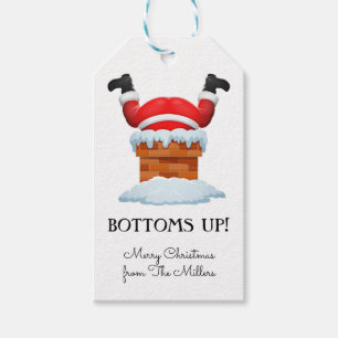 Étiquettes-cadeau Bottoms Up Père Noël Holiday Beverage