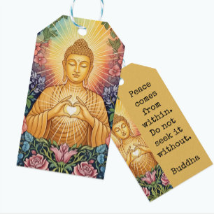Étiquettes-cadeau Bouddha, Coeur de lumière, Fête, Floral, Vintage