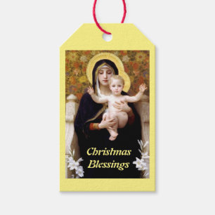 Étiquettes-cadeau Bougereau Jésus et Marie bénédictions de Noël