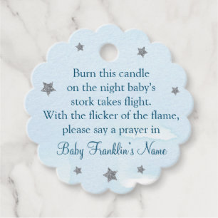 Étiquettes Cadeau Bougie De Baby shower Bleu Et Argent Étoiles De Pa