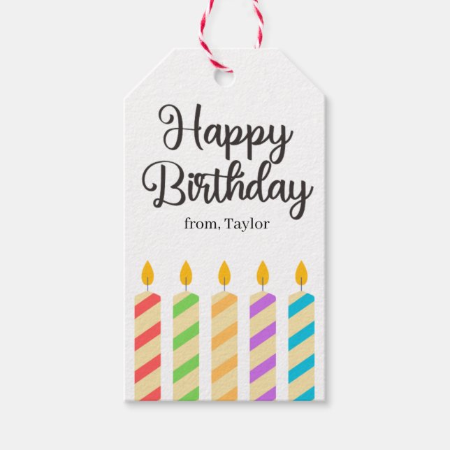 Étiquettes-cadeau Bougies colorées mignonnes brillantes d'anniversai (Devant)