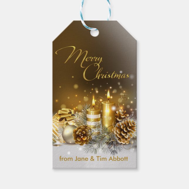 Étiquettes-cadeau Bougies d'or Joyeux Noël Élégant Vacances (Devant)