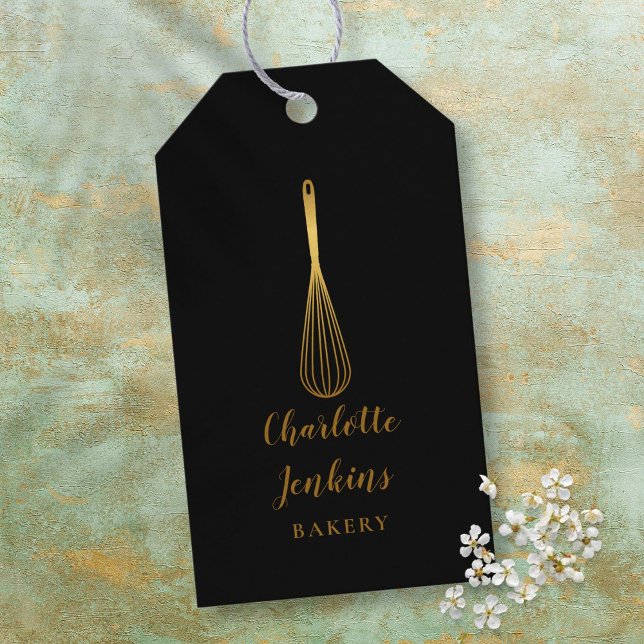 Étiquettes-cadeau Boulangerie Whisk Or Patisserie Gold Noir (Créateur téléchargé)