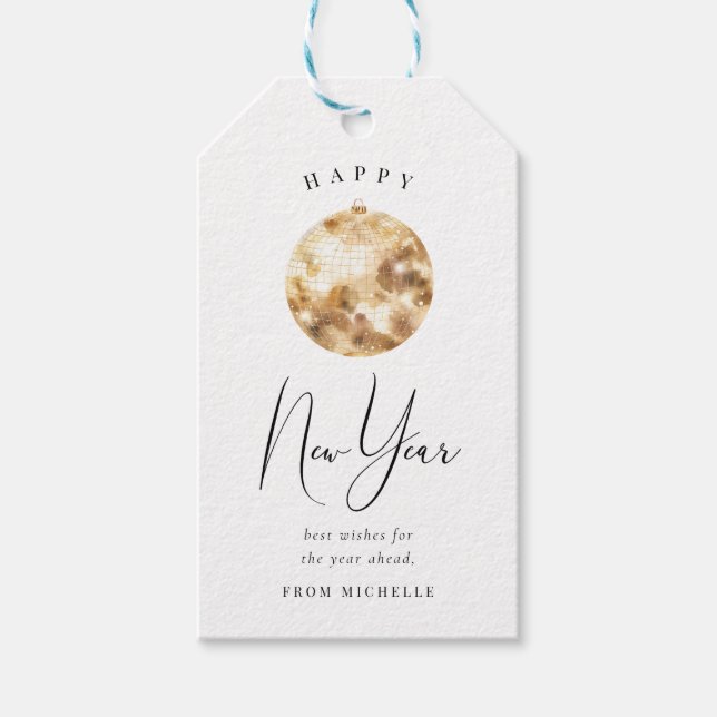 Étiquettes-cadeau Boule de Disco Or Bonne Année (Devant)