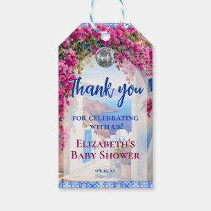 Étiquettes-cadeau Boule disco Carreaux Bleus Fleurs Roses Italiennes