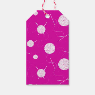 Étiquettes-cadeau Boules Knitter de Fil rose blanc