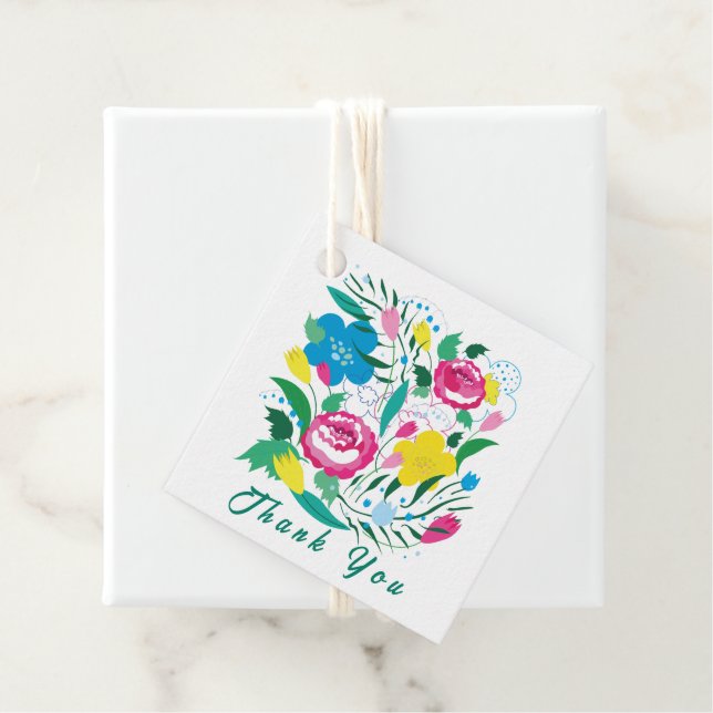 Étiquettes Cadeau Bouquet coloré. (En situation)