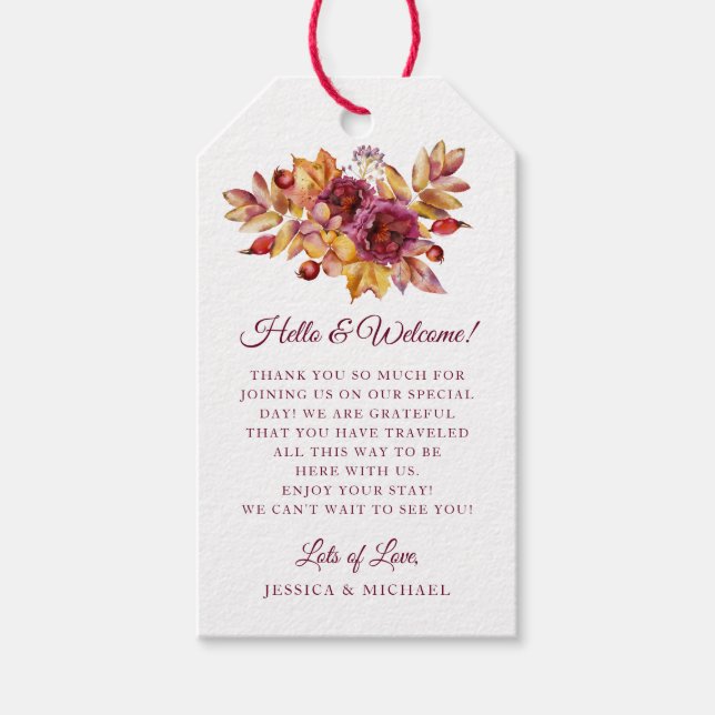 Étiquettes-cadeau Bouquet d'automne Bourgogne Élégant mariage Bienve (Devant)