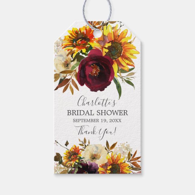 Étiquettes-cadeau Bouquet d'automne Sunflower Fête des mariées fleur (Devant)