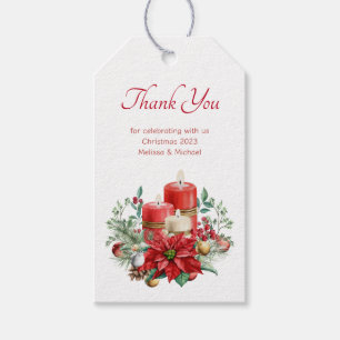 Étiquettes-cadeau Bouquet de bougies et Poinsettia Merci de Noël
