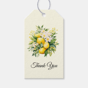 Étiquettes-cadeau Bouquet de citron avec remerciement de fleurs blan