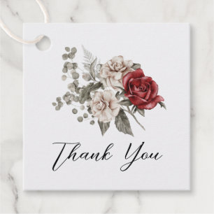 Étiquettes Cadeau Bouquet de fleurs bohème roses rouges et crème Mer