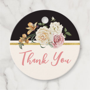 Étiquettes Cadeau Bouquet de fleurs noir, ivoire et or