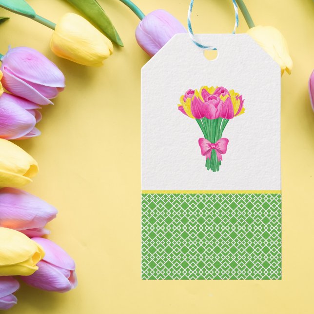 Étiquettes-cadeau Bouquet de tulipe rose et jaune (Pink and yellow Tulip Bouquet Gift Tags)