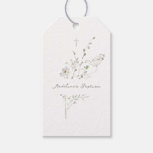 Étiquettes-cadeau Bouquet délicat fleur sauvage Baptême (Devant)