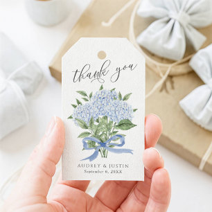 Étiquettes-cadeau Bouquet d'hortensia bleu Ruban bleu Mariage