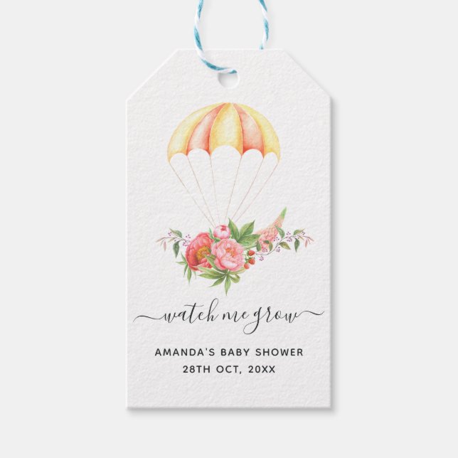 Étiquettes-cadeau Bouquet floral Baby shower parachute Merci (Devant)