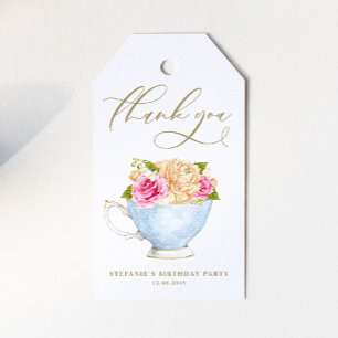 Étiquettes-cadeau Bouquet Floral de Tasse à Thé Vintage pour Anniver