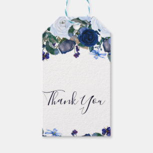 Étiquettes-cadeau Bouquet floral hivernal chic bleu et blanc pour ma