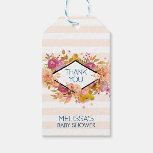Étiquettes-cadeau Bouquet floral orange et rose avec cadre diamant