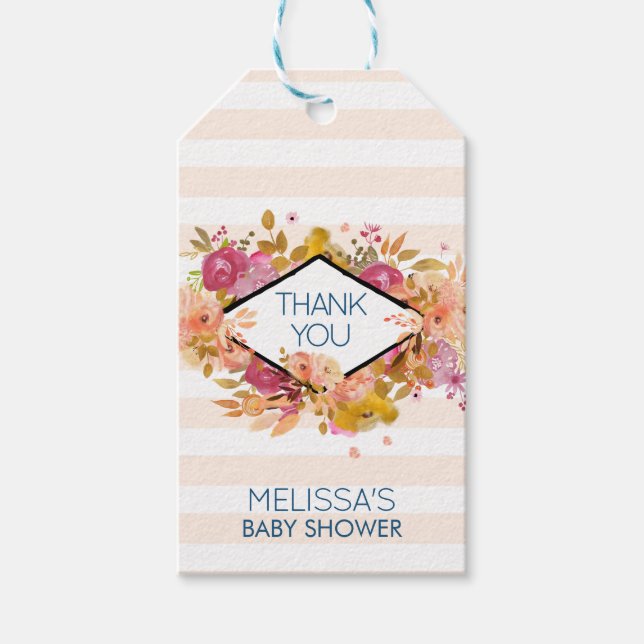 Étiquettes-cadeau Bouquet floral orange et rose avec cadre diamant (Devant)