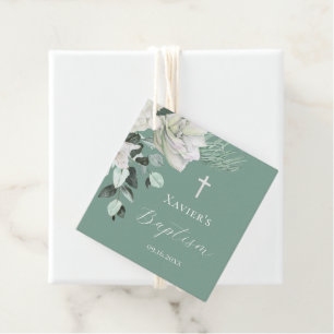 Étiquettes Cadeau bouquet vert blanc Baptême