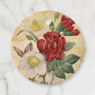 Étiquettes Cadeau Bouquet Vintage rouge et blanc