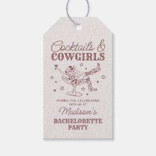 Étiquettes-cadeau Bourgogne Cocktails et Cowgirls Rodeo Enterrement 