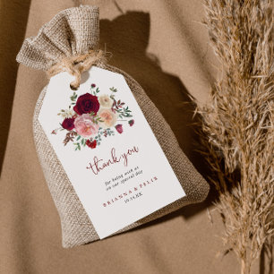 Étiquettes-cadeau Bourgogne rose Blush Merci Mariage Floral