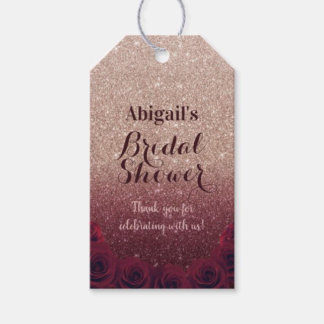 Étiquettes-cadeau Bourgogne & Rose Gold Ombre Fête des mariées Favor (Devant)