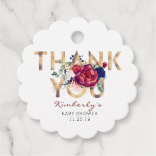 Étiquettes Cadeau Bourgogne rouge Baby shower Floral Merci