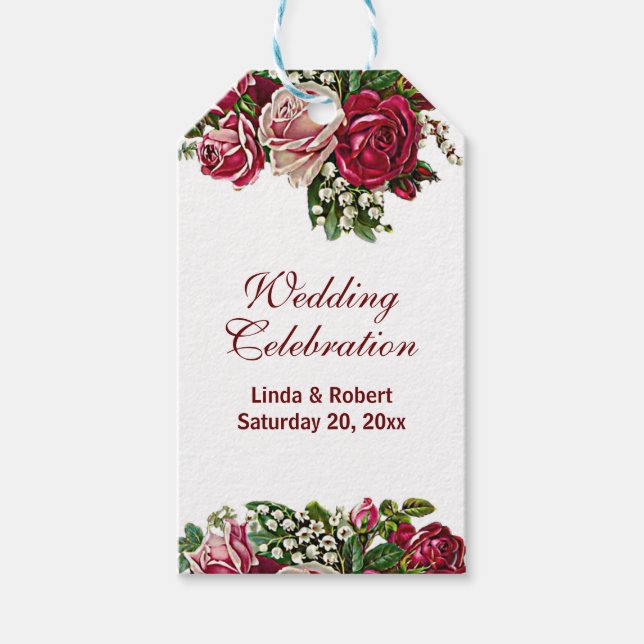 Étiquettes-cadeau Bourgogne Rouge Rustique Rose Mariage campagnard F (Devant)