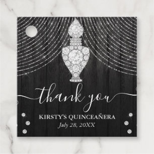Étiquettes Cadeau Bouteille de parfum en diamant d'argent Quinceaner