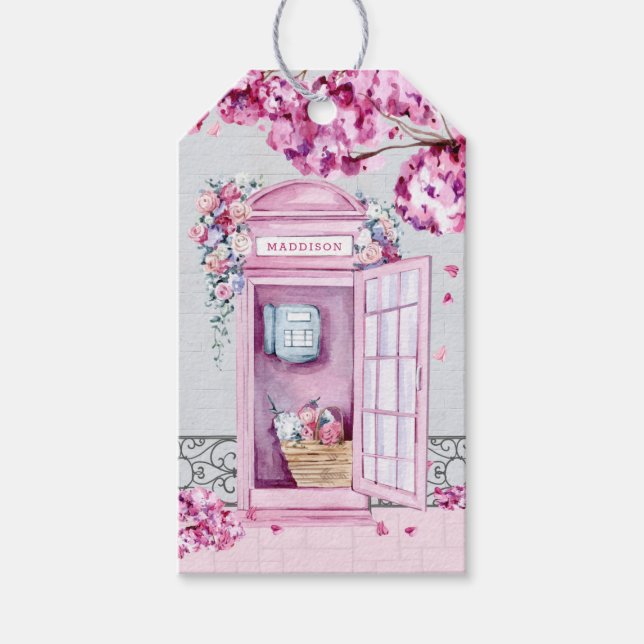 Étiquettes-cadeau Bouteille de téléphone rose floral personnalisée (Devant)