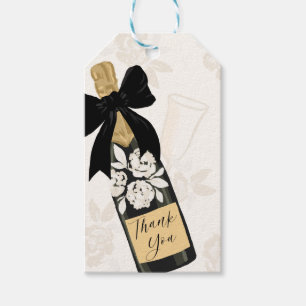Étiquettes-cadeau Bouteille de vin Merci mousseux Bow noir