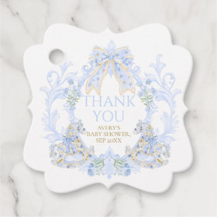 Étiquettes Cadeau Bow Floral Crest Rustic Blue Boy Baby shower